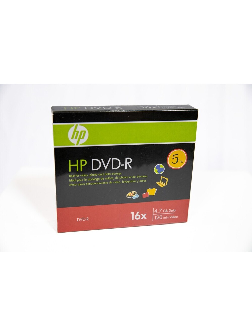 HP DVD-R Pack of 5 Recordable 16X Blank Media 4.7GB 120 Mins NEW Sealed